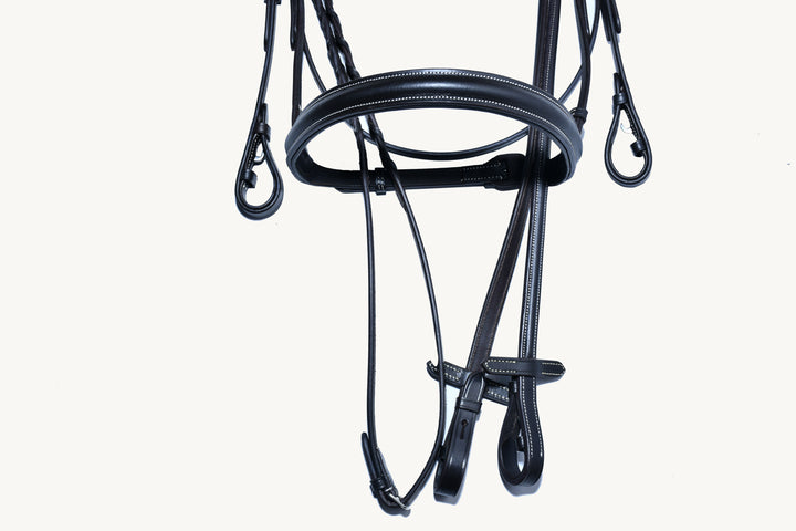 #31 Hunter Snaffle Full Grain Leather Bridle, Edge Stitching w/ Laced Reins