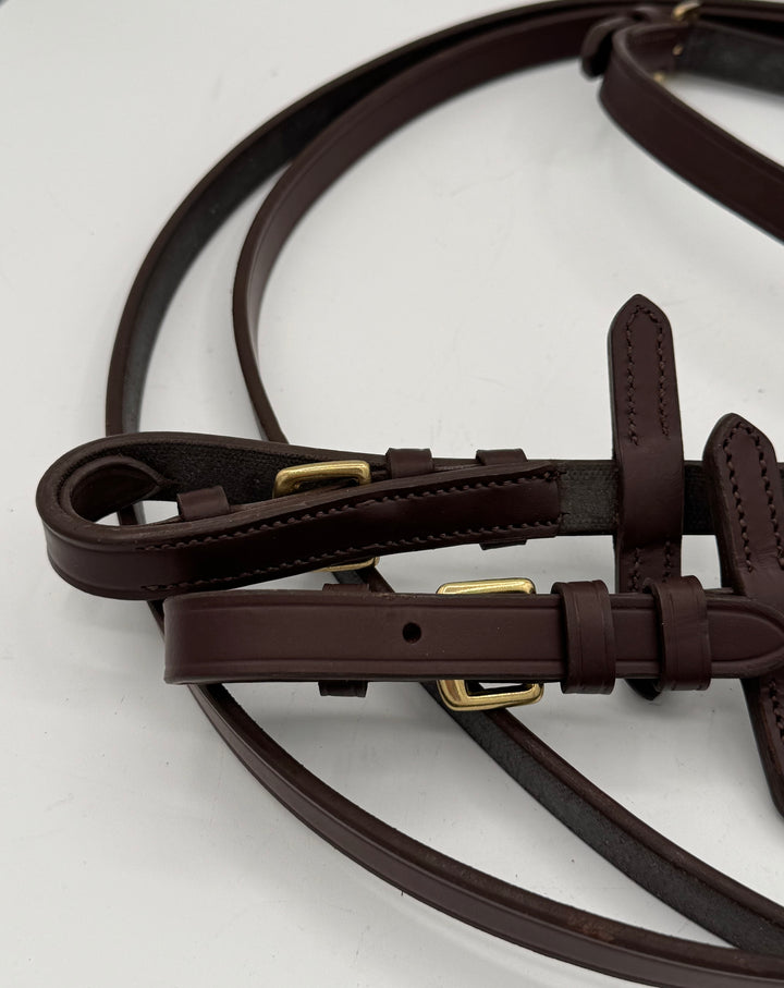 #2 Full Grain Leather Two Tone Barrel Braid Snaffle Bridle w/ Plain Reins