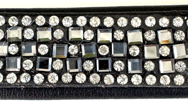 #109 Leather Brow Band w/5 rows middle 3 are Crystal and Gray, Edged in Crystals
