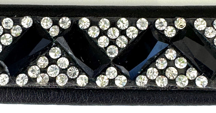 #103 Leather Browband in Crystal & Black Rectangle Design