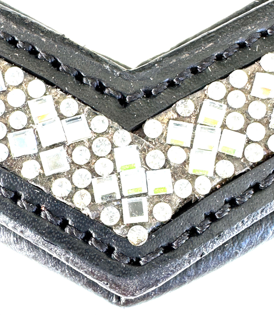 #138 "V" Crystal Design on Black Leather