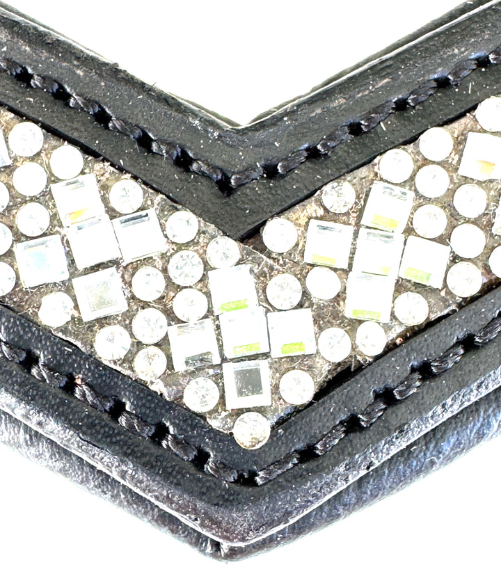 #138 "V" Crystal Design on Black Leather