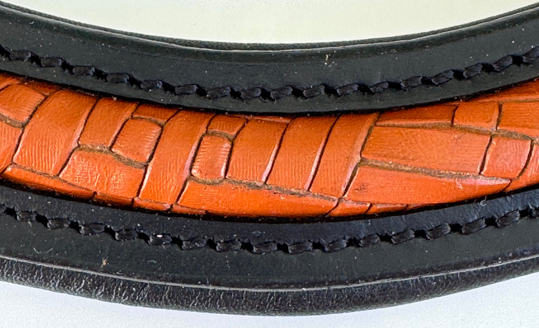 #135 Textured Chestnut Leather on Black Leather Browband