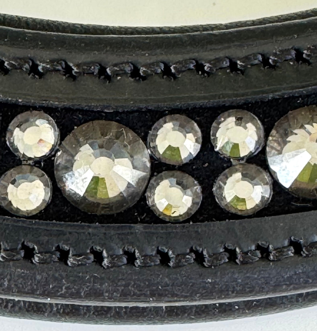 #140 Black Padded Browband Dark Grey Crystals