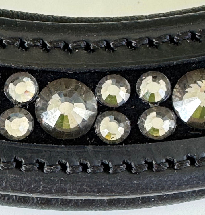 #140 Black Padded Browband Dark Grey Crystals