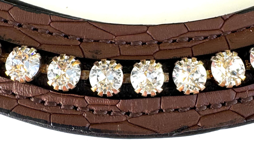 #130 Med.Size Crystals on Brown Textured Leather,Black Padding