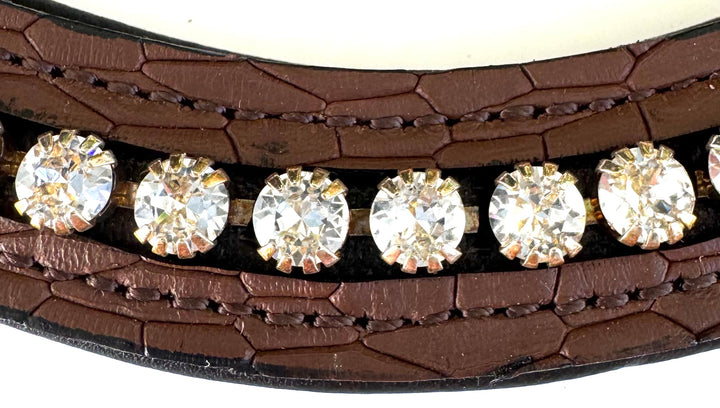#130 Med.Size Crystals on Brown Textured Leather,Black Padding