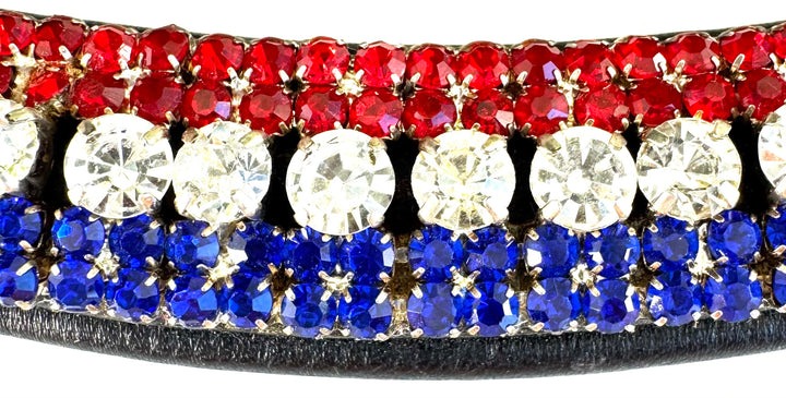 #113 Browband w/ rows of Crystals in RED,WHITE & BLUE