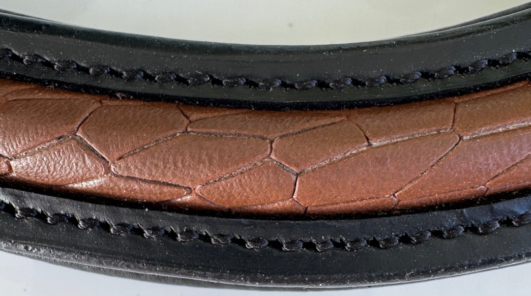 #133 Tan Textured Leather on Black Leather Browband