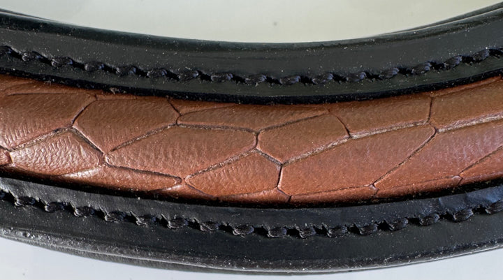 #133 Tan Textured Leather on Black Leather Browband