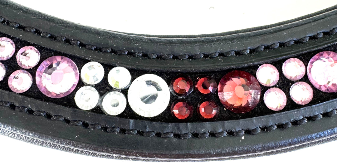 #141 Black Padded Browband Garnet-Pink-Clear Crystals