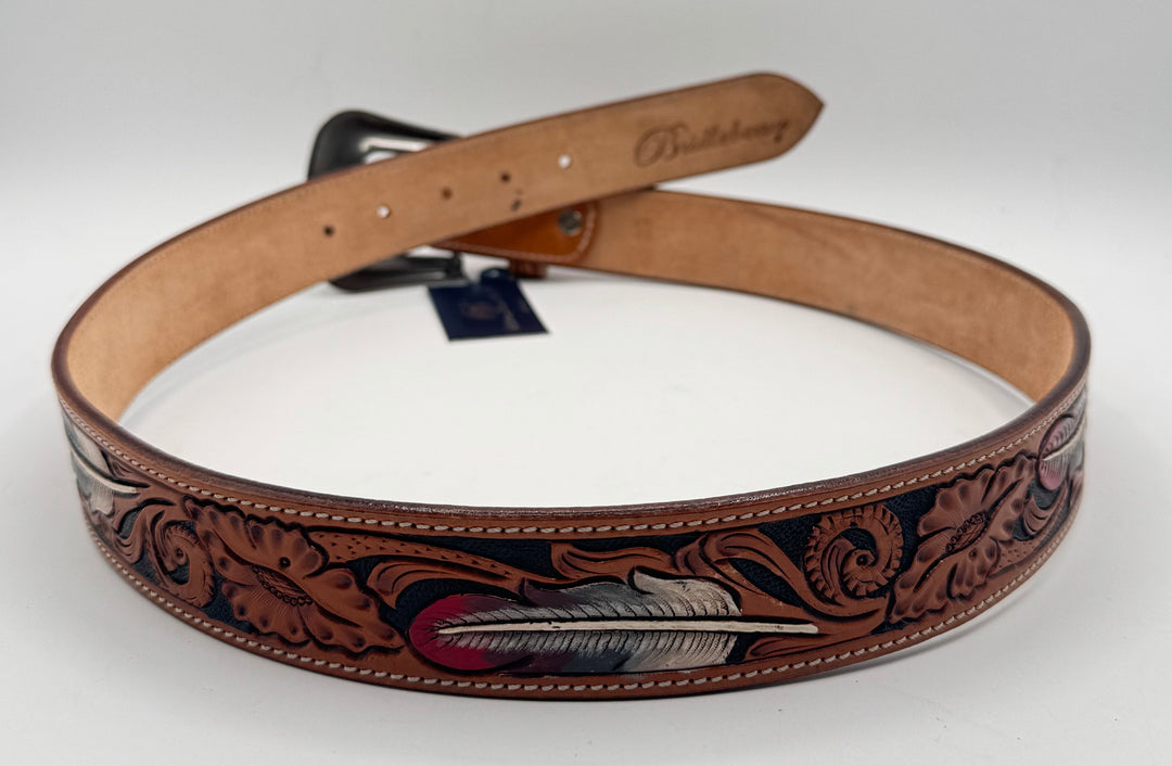 #506 Belt Hand Tooled Feather Design
