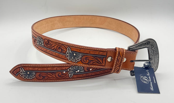 #507 Belt Hand Tooled Floral Design Leather