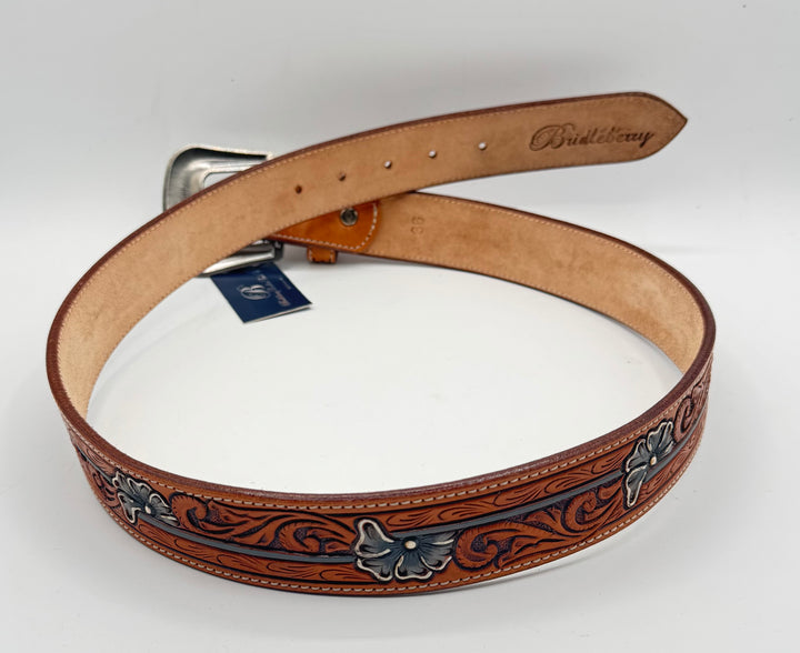 #507 Belt Hand Tooled Floral Design Leather