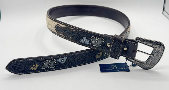 #503 Belt Hand Tooled Cowhide Floral Leather Design