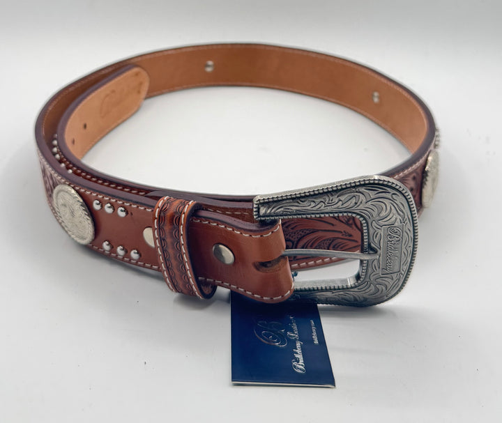 #501 Belt Hand Tooled Leather w/Silver Conchos