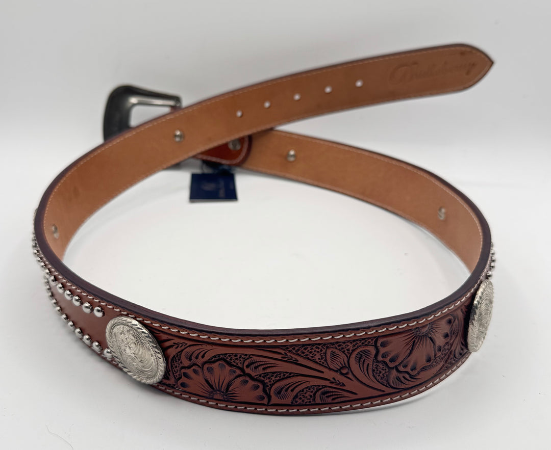 #501 Belt Hand Tooled Leather w/Silver Conchos