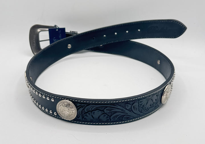 #501 Belt Hand Tooled Leather w/Silver Conchos