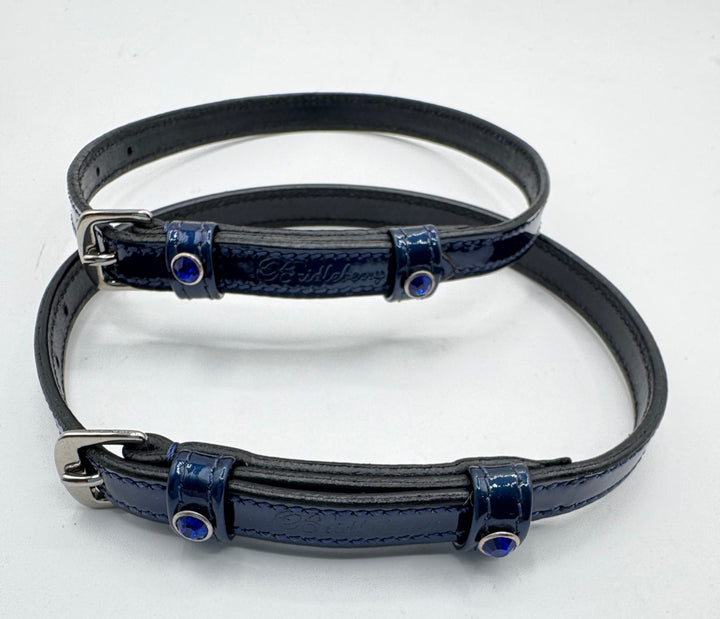 Spur Straps in Patent Leather Blue w/Blue Crystals