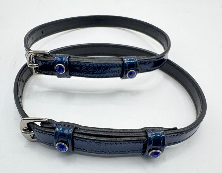 Spur Straps in Patent Leather Blue w/Blue Crystals