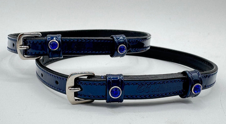 Spur Straps in Patent Leather Blue w/Blue Crystals