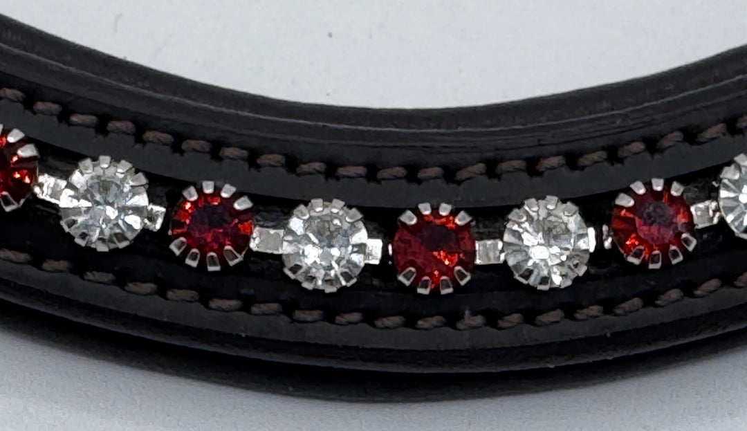 #209 Brown Leather Browband w/Scarlet & Clear Crystals
