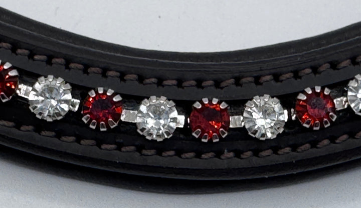 #209 Brown Leather Browband w/Scarlet & Clear Crystals