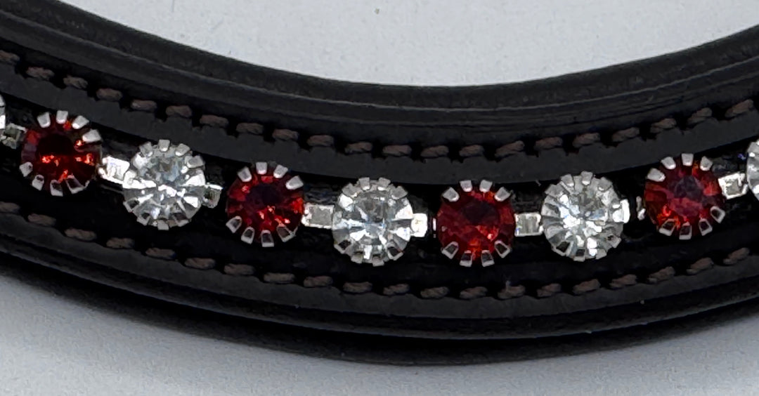 #209 Brown Leather Browband w/Scarlet & Clear Crystals