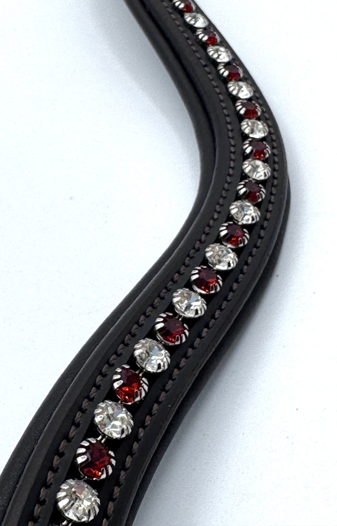 #209 Brown Leather Browband w/Scarlet & Clear Crystals