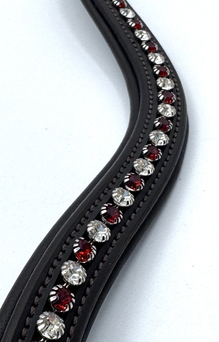 #209 Brown Leather Browband w/Scarlet & Clear Crystals