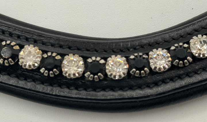 #206  Black Leather Browband w/ Black & Clear Crystals