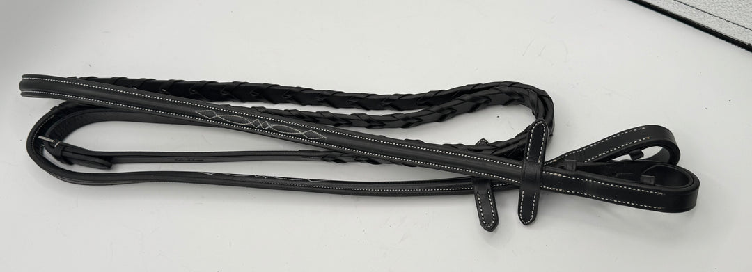 Reins-English Leather Laced Reins w/white Stitched Design