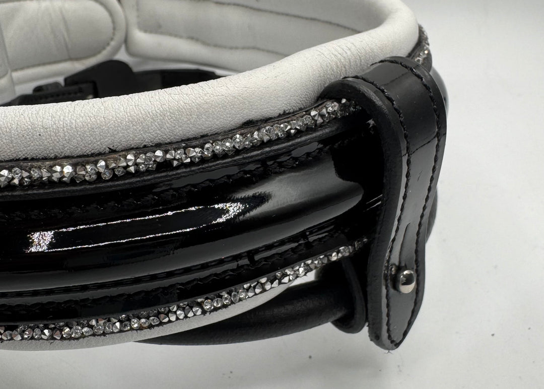 #55 x- Padded Rolled Bridle w/Patent Noseband Sparkle Trim, Channel Crown, Pearl & Crystal Brow, Rolled Reins