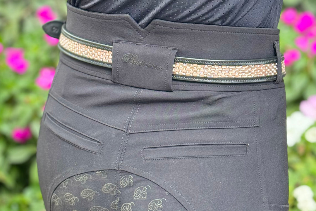 Women's Brown Leather Belt w/Peach Rectangle Crystal Design