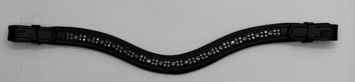 #140 Black Padded Browband Dark Grey Crystals