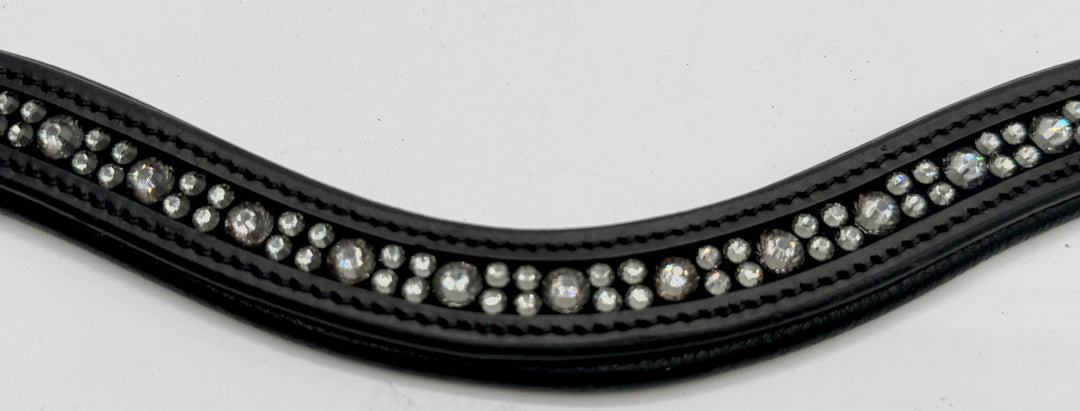 #140 Black Padded Browband Dark Grey Crystals