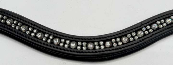 #140 Black Padded Browband Dark Grey Crystals