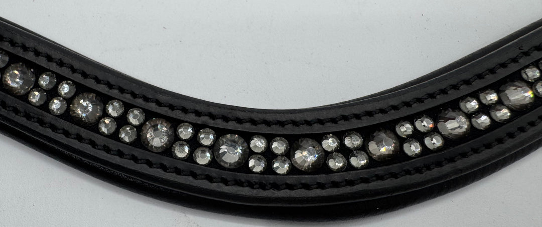 #140 Black Padded Browband Dark Grey Crystals