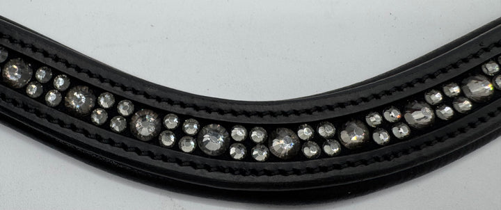 #140 Black Padded Browband Dark Grey Crystals
