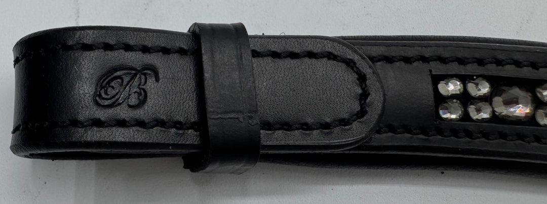 #140 Black Padded Browband Dark Grey Crystals