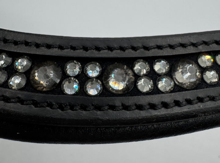 #140 Black Padded Browband Dark Grey Crystals