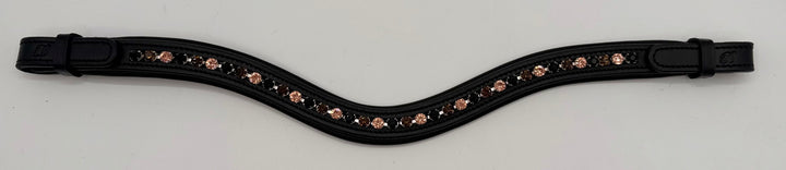 #144 Black Leather Browband w/ Peach/Amber/Brown Crystals