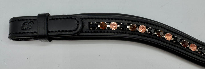 #144 Black Leather Browband w/ Peach/Amber/Brown Crystals