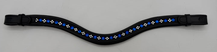 #145 Black Leather Browband w/Blue Crystals/group of 4 sm.Crystals, pattern