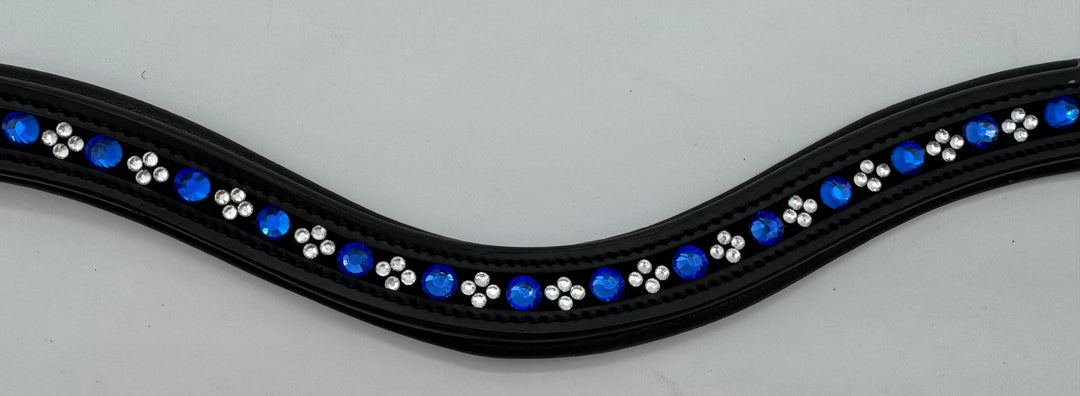 #145 Black Leather Browband w/Blue Crystals/group of 4 sm.Crystals, pattern