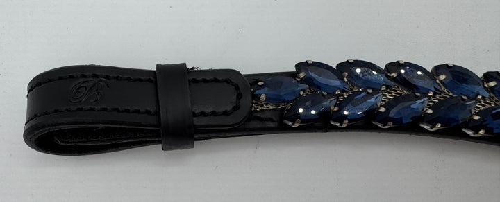 #146 "V"Shaped Black Leather Browband w/Blue Marquise Crystals Center Drop of Crystals