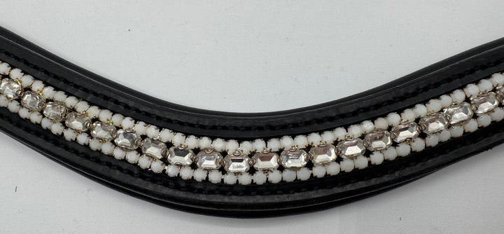 #150 Oval Clear Crystals w/Opaque White Crystals onto & bottom, Leather Browband