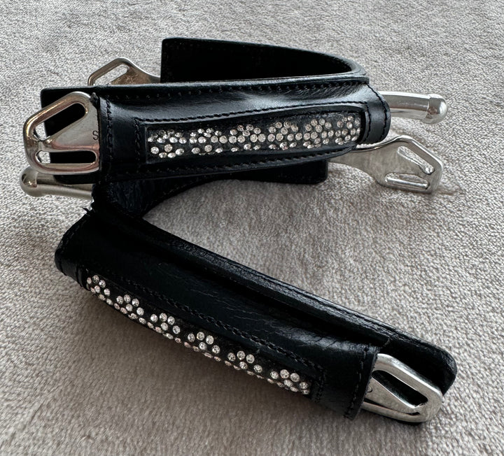 Black Leather Spur Covers w/Crystal Design