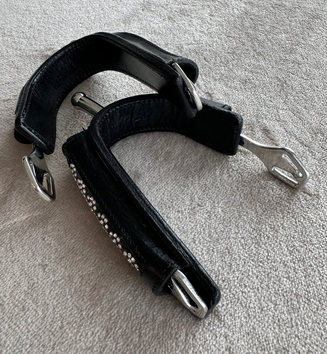 Black Leather Spur Covers w/Crystal Design