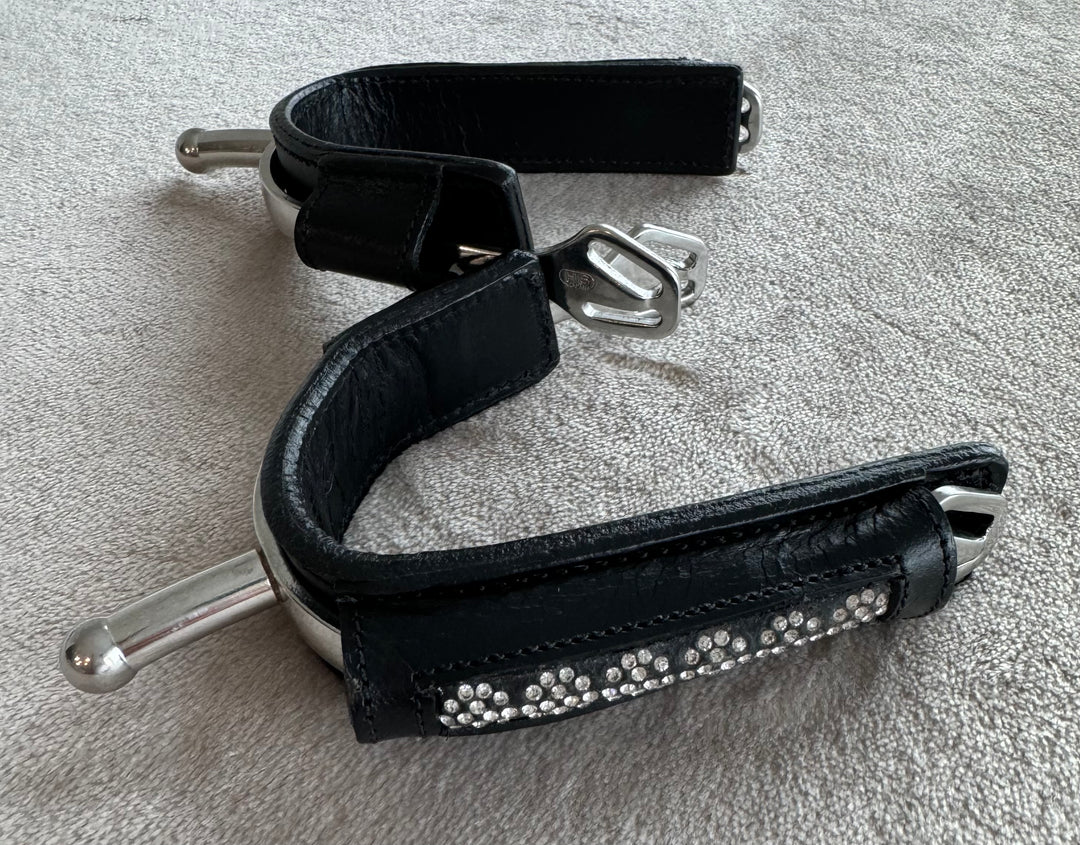 Black Leather Spur Covers w/Crystal Design